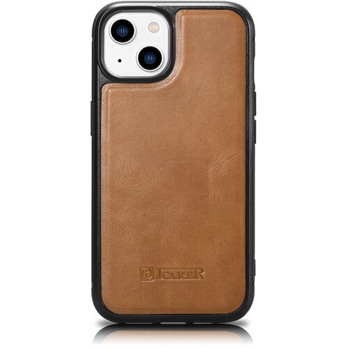 ICARER Etui prevlečen z naravnim usnjem za iPhone 14 Leather Oil Wax, svetlo rjav, (21522202) Cene