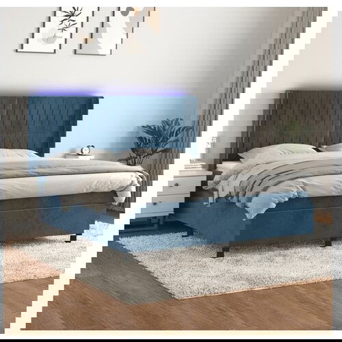 VidaXL Box spring postelja z vzmetnico LED temno modra 180x2 Slike