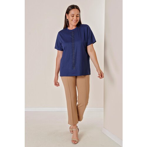By Saygı Vertical Stone Print Short Sleeves Plus Size Blouse Cene