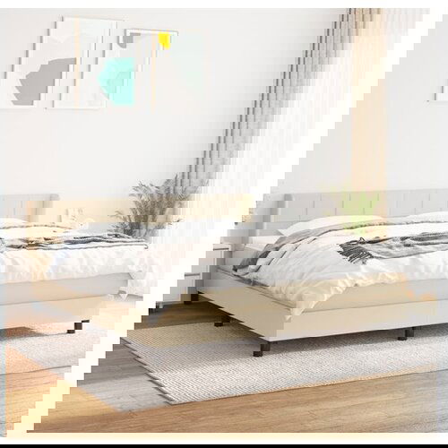 VidaXL Krevet s oprugama i madracem krem 160x200 cm od tkanine Slike