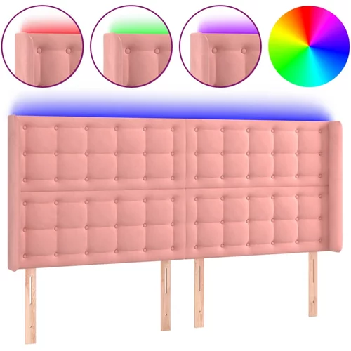 vidaXL LED posteljno vzglavje roza 183x16x118/128 cm žamet, (20951785)