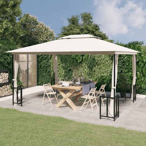 vidaXL paviljon s stranicami in dvojno streho 3x4 m krem Cene