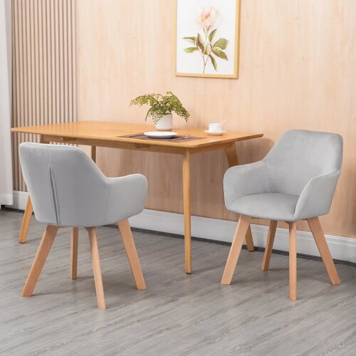  Set od 2 stolice blagovaonske stolice bar&amp;scaron;unasti izgled drvene noge 54 cm x 57 cm x 80 cm siva + prirodna boja Slike