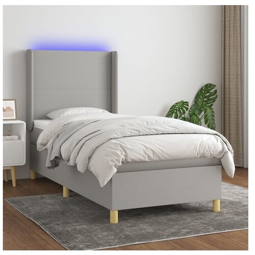 Box spring postelja z vzmetnico LED svetlo siva 80x200 cm blago Cene