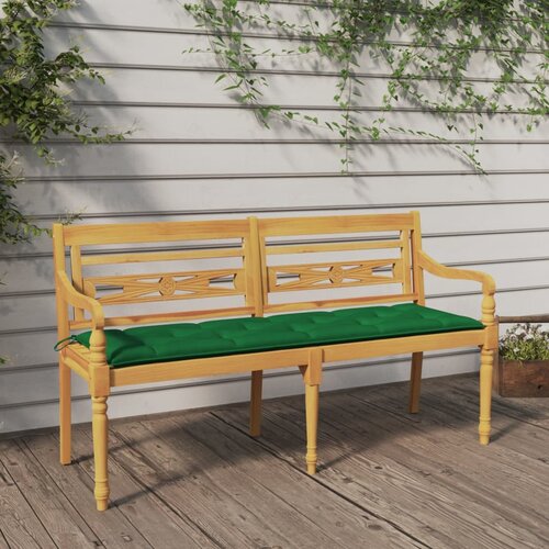 The Living Store Klop Batavia z zeleno blazino 150 cm trdna tikovina - Klop, (21483817) Slike