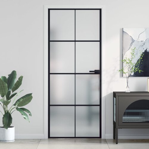 vidaXL Sobna vrata tanka crna 83 x 201 5 cm kaljeno staklo i aluminij Cijene