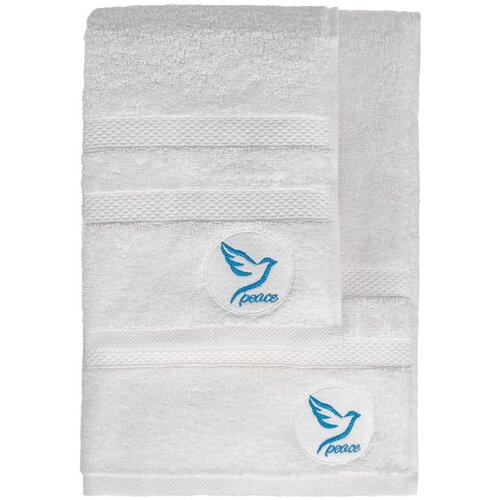 Foutastic Peace - White White Hand Towel & Bath Towel Set (2 Pieces) Cene
