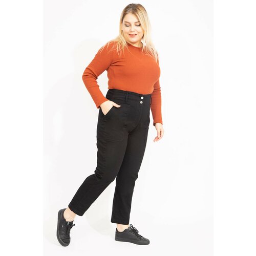 Şans Women's Plus Size Black High Waist Jeans with Snap Pockets Slike