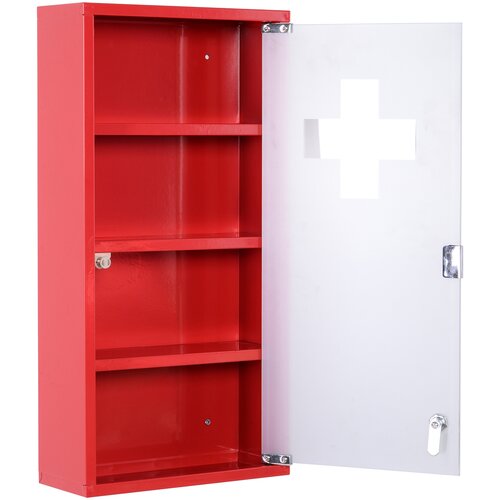 HOMCOM Medicinska omarica s štirimi nivoji in steklenimi vrati 60×30×12cm Rdeča, (20710864) Cene