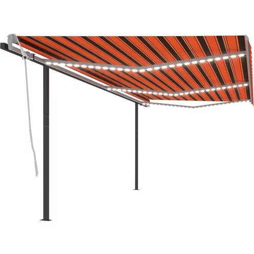 vidaXL Ročno zložljiva tenda z LED lučkami 6x3 m oranžna in rjava