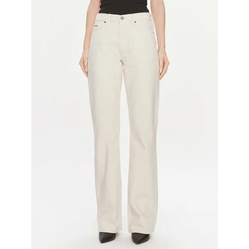 Calvin Klein Jeans hlače Mid Rise Relax Bootcut Ecru K20K206308 Bela Slim Fit
