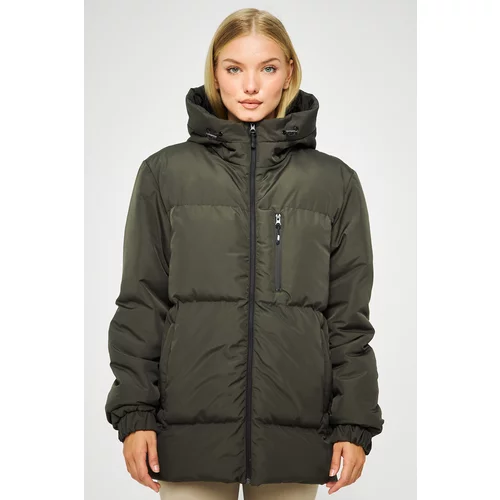 River Club Women's Khaki Inflatable Winter Coat With A Lined Hooded Water And Windproof.