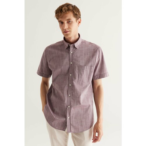 AC&Co / Altınyıldız Classics Men's Claret Red Comfort Fit Comfy Cut Concealed Button Collar 100% Cotton Flared Short Sleeve Shirt. Slike