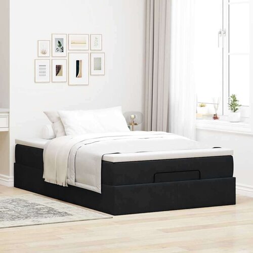 VidaXL otomanski okvir kreveta s madraca crni 120x190 cm bar&amp;scaron;unasti Slike