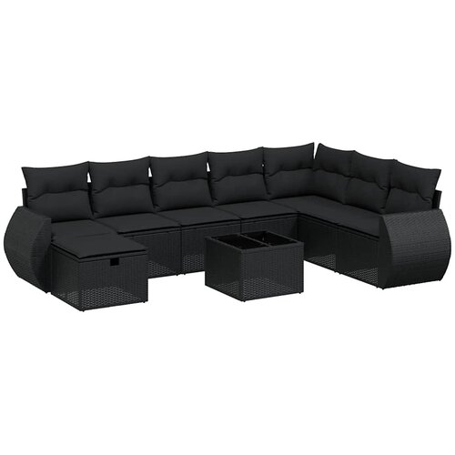  9-dijelni set vrtnih sofa s jastucima crni od poliratana Crna 70 x 62.5 x 69 cm Slike