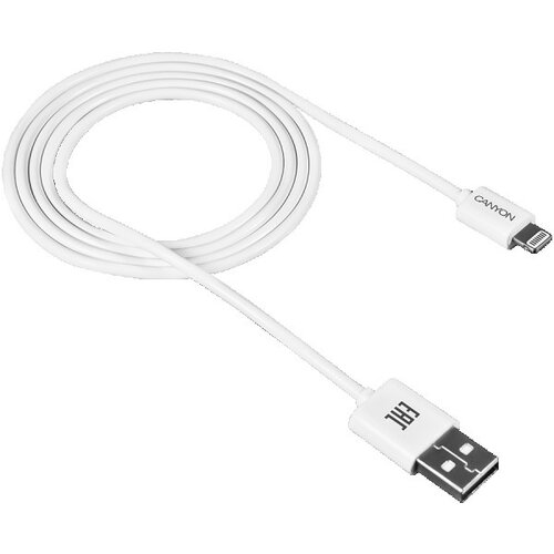Canyon lightning usb cable for apple, round, cable length 1m, white, 15.9*7*1000mm, 0.018kg (CNE-CFI1W) Slike