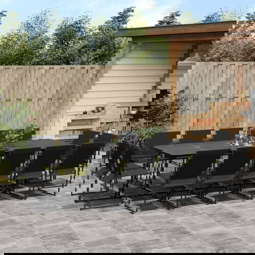VidaXL 15-dijelni vrtni blagovaonski set crni od tekstilena Slike