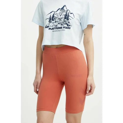 Hummel Kratke hlače za žene, boja: narančasta, s tiskom, srednje visoki struk