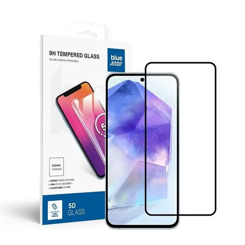 Blue Star 5D kaljeno staklo &ndash; za Samsung Galaxy A55 5G (potpuno ljepilo/case friendly) &ndash; crno Cene