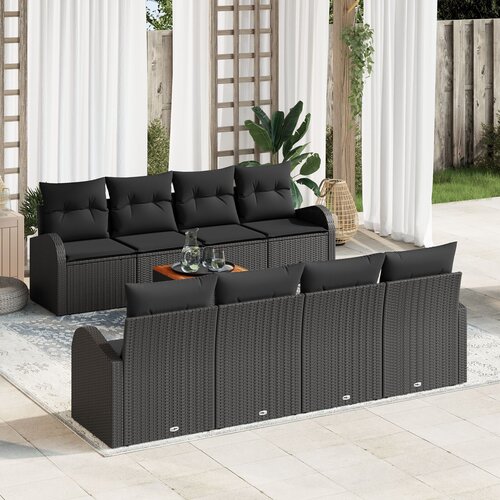 VidaXL 9 komadni set ba&amp;scaron;tenskih sofa s jastučićima Crna Poli ratan Akacija Slike