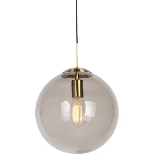 QAZQA Moderna viseča svetilka iz medenine z dimnim steklom 30 cm - krogla