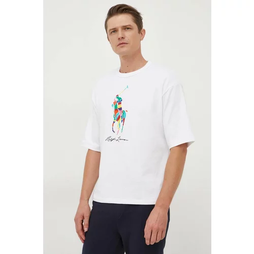 Polo Ralph Lauren Pamučna majica za muškarce, boja: bijela, s tiskom