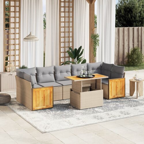 vidaXL 8-dijelni set vrtnih sofa od poliratana s jastucima bež Cijene