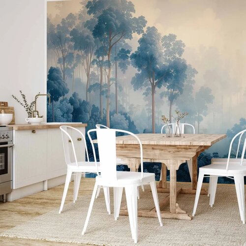  Foto tapeta - Landscape with Trees in Illustrative Style Fairy-Tale Blue Forest 400x280 Vodootporna Slike