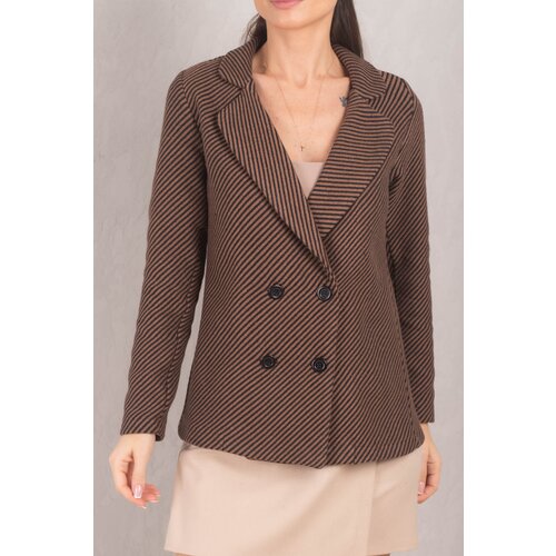 armonika Women's Light Brown Striped Patterned Four Button Cachet Jacket Slike