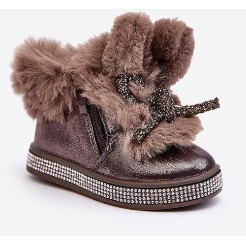 Kesi Children's snow boots with zipper and fur, brown, Hanija Slike