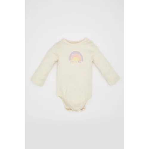 Defacto Baby Girl Newborn Crew Neck Rainbow Printed Long Sleeve Snap Snap Bodysuit