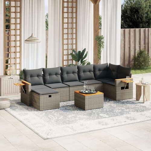 8-dijelni set vrtnih sofa od poliratana s jastucima sivi Cene