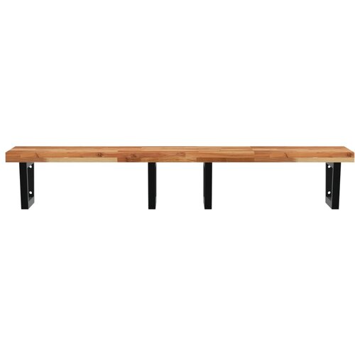 Zidna polica za umivaonik od čelika i masivnog bagremovog drva Smeđa 120 x 50 x 4 cm Slike