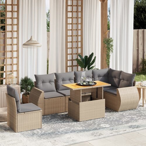 vidaXL 7-dijelni set vrtnih sofa od poliratana s jastucima bež Cijene