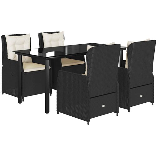  5-dijelni vrtni blagovaonski set s jastucima od poliratana crni Crna 160 x 80 x 74 cm Slike