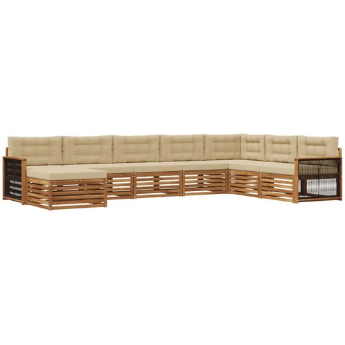  Set vanjskih sofa 8 kom. Prirodna i bež Čvrsto drvo akacije Slike