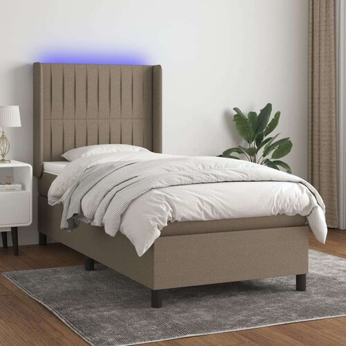  Box spring postelja z vzmetnico LED taupe 90x190 cm blago, (20790316) Cene