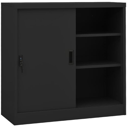  The Living Store Pisarni&amp;scaron;ka omara z drsnimi vrati antracitna 90x40x90 cm jeklo - Pisarni&amp;scaron;ka Omara, (21430140) Slike