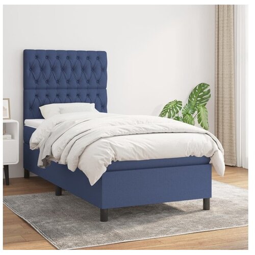  Box spring postelja z vzmetnico moder 90x200 cm blago Cene