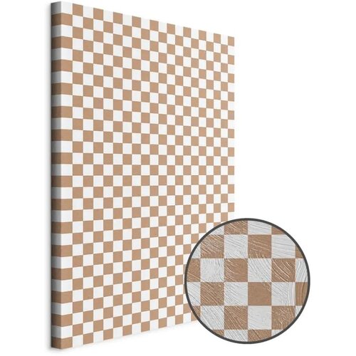  Slika - Checkerboard Pattern - Brown-White Grid with a Subtle Noise 60x90 Premium Print Cijene