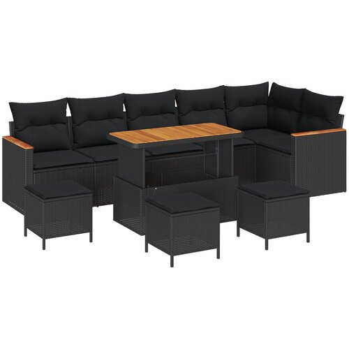 VidaXL 10-delni vrtni sofa set z blazinami Črna Poli ratan Akacija, 4-delni vrtni jedilni set z blazinami Črna Poli ratan Akacija Slike
