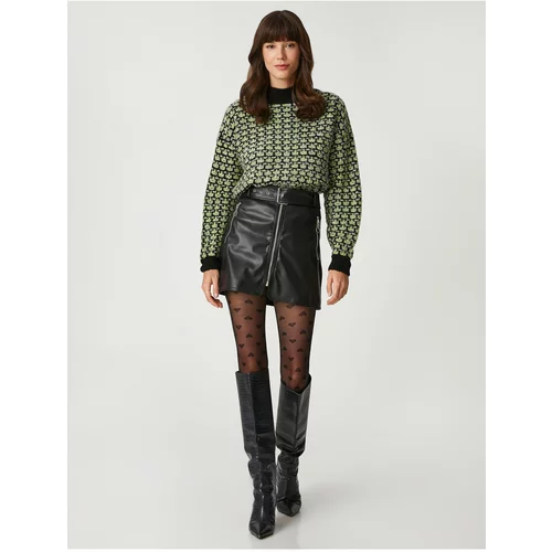 Koton Rachel Araz X - Leather Look Zippered Belt Mini Skirt