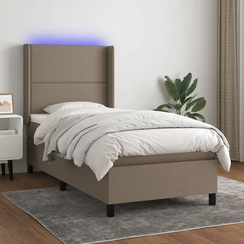 Krevet box spring s madracem LED smeđesivi 90x200 cm tkanina