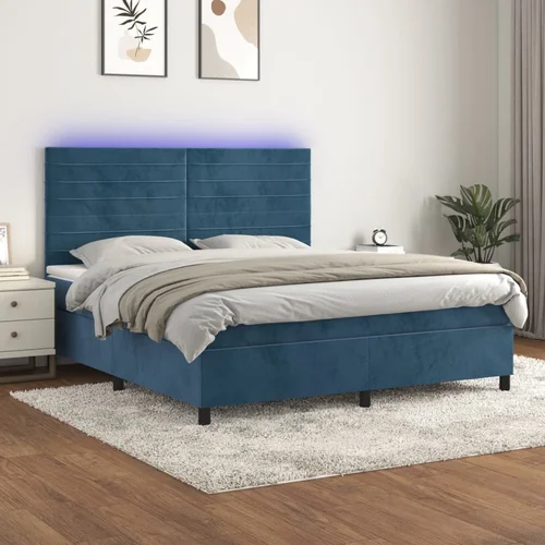 vidaXL Krevet box spring s madracem LED tamnoplavi 180x200 cm baršun