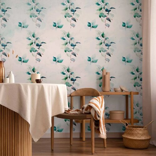  Foto tapeta - Mint green nature - solid floral pattern with green leaves 450x315 Slike