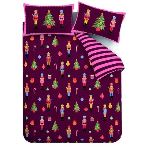 Catherine Lansfield Ružičasta/ljubičasta posteljina za krevet za jednu osobu 135x200 cm Nutcracker Stripe &amp;ndash; Slike