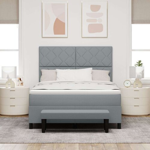 Box spring krevet s madracem i klupom svijetlosivi 140x200 cm tkanina Slike
