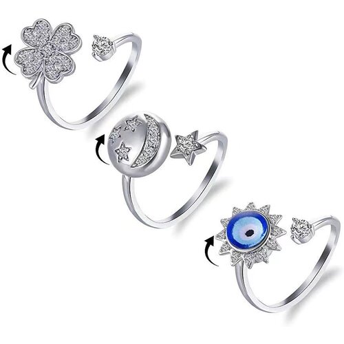 INF Komplet 3 prstanov z vrtljivimi simboli Silver, (21238023) Slike