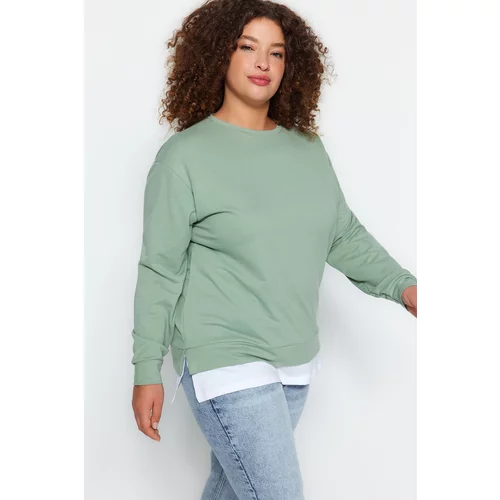 Trendyol Curve Green Plus Size Sweatshirt