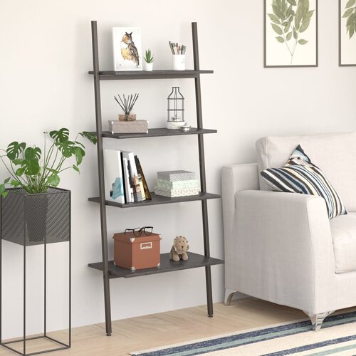 VidaXL 4-nadstropni prislonski regal črn 64x34x150,5 cm Slike